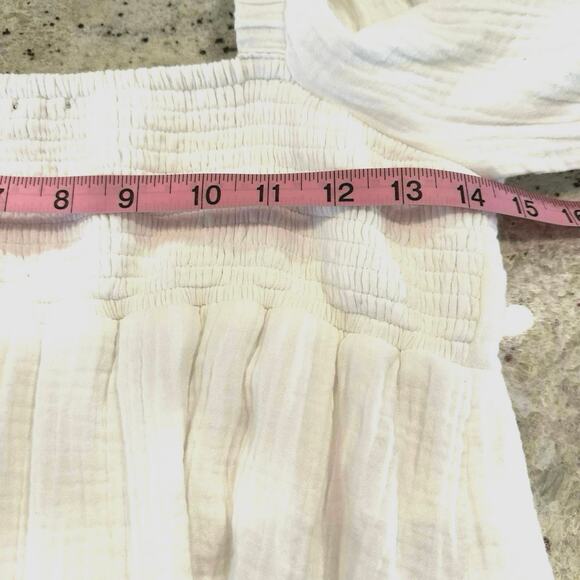 J Crew Re-Imagined Womens XS Mini Dress White Smocked Square Neck Gauzy Lined - Picture 10 of 12